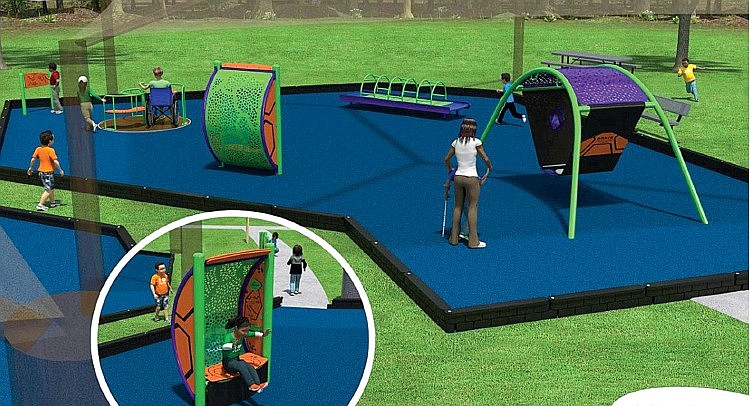 Local BSA Scout Troop 16 has partnered with the city of Texarkana, Texas, to build an all-inclusive playground at Spring Lake Park. The playground will provide a play space specifically designed for disabled and special needs children. (Illustration courtesy of Child’s Play Inc.)