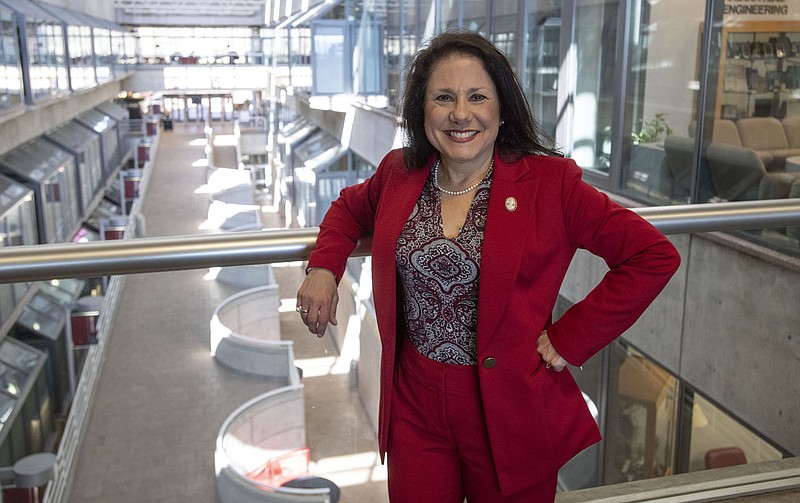 Dr. Kim Needy, dean of the University of Arkansas College of Engineering, is seen here March 3, 2022 in her Fayetteville office. (NWA Democrat-Gazette/J.T. Wampler)