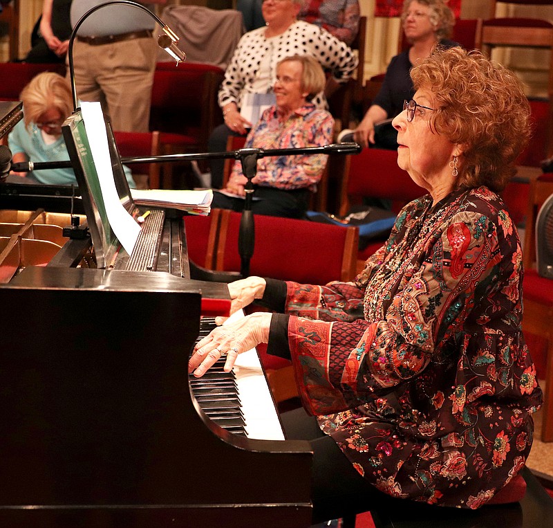 Kate Cassady/News Tribune
The Jefferson City Cantorum practices on Thursday, April 21, 2022, at First Baptist Church, in Jefferson City.

Pianist Jan Houser plays in the choir.