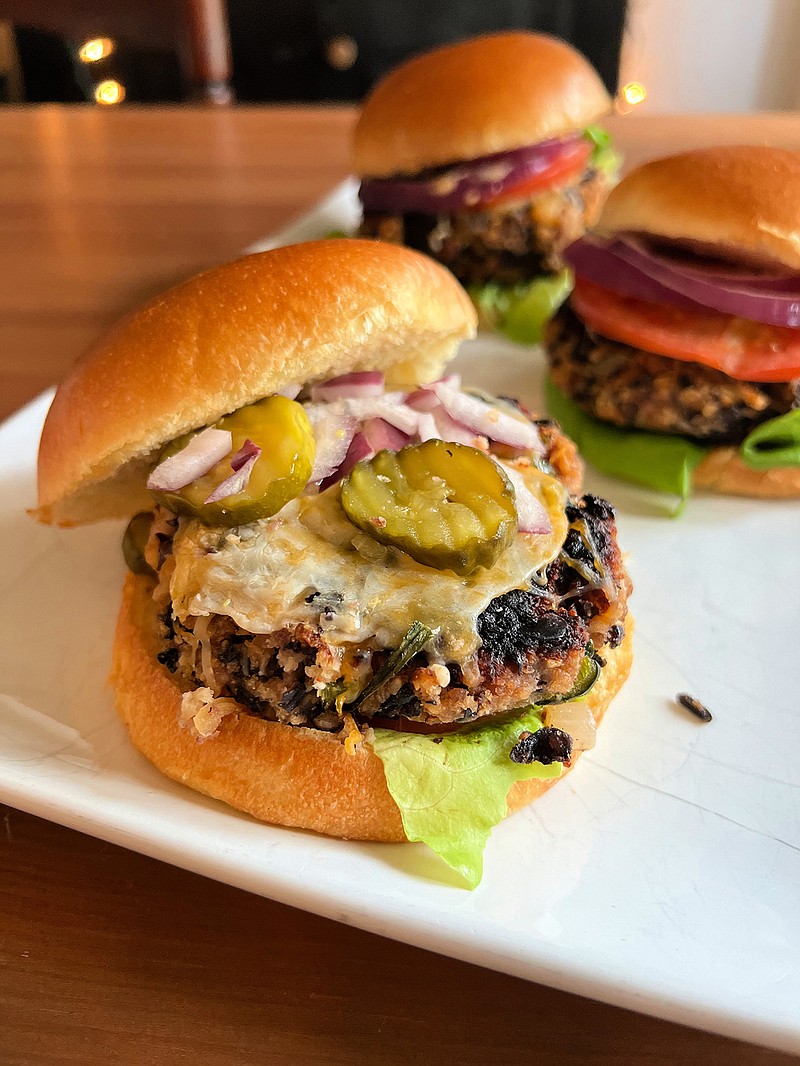 Roasted black beans and toasted cashews team up with chipotle chili pepper to create this really awesome veggie burger. (Gretchen McKay/Pittsburgh Post-Gazette/TNS)