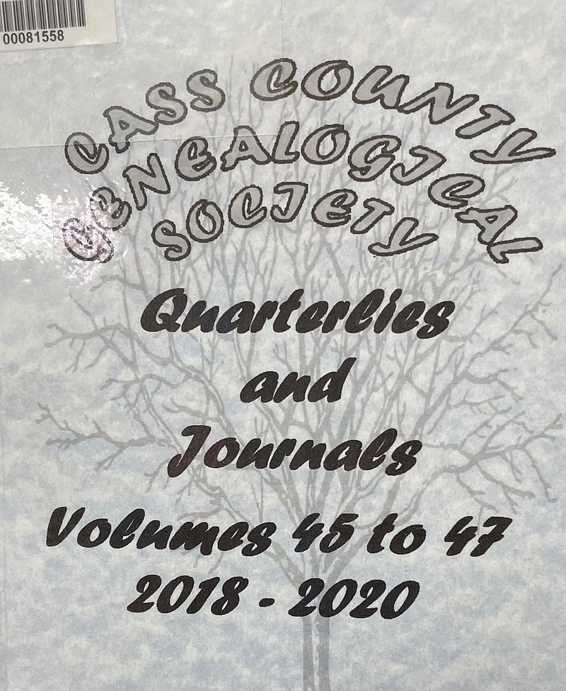 For 48 years, the Cass County Genealogical has produced a bulletin such as this 2018-2020 bound copy. (photo by Neil Abeles)