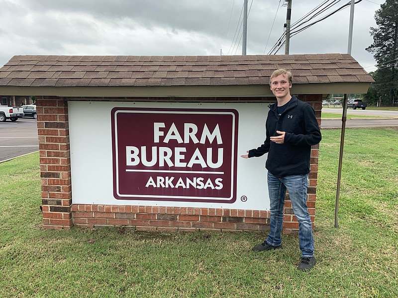 Staff Photo by Mallory Wyatt
Scholarship recipient Aiden Simms strikes a pose in front of the Farm Bureau of Arkansas.