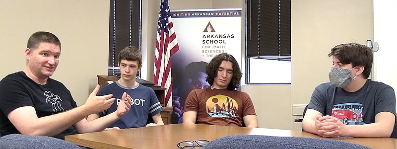 Members of the Arkansas School for Mathematics, Sciences, and the Arts coding team, and 2022 All-State champs, talk about their experience at the competition. - Photo by Andrew Mobley of The Sentinel-Record