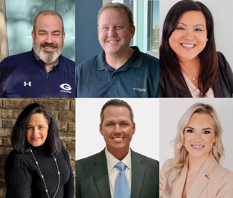 Among candidates seeking a seat on the Greenwood School Board are (clockwise from top left) Cliff James, Jamie Brown, Lydia Trieu Whetstone, Stephanie Griffith, Bradley Kremers and Tara Kappler.