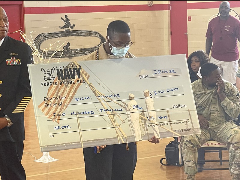 Micah Thomas received a $200,000 Navy scholarship during the awards ceremony at Dollarway High School. (Special to The Commercial)