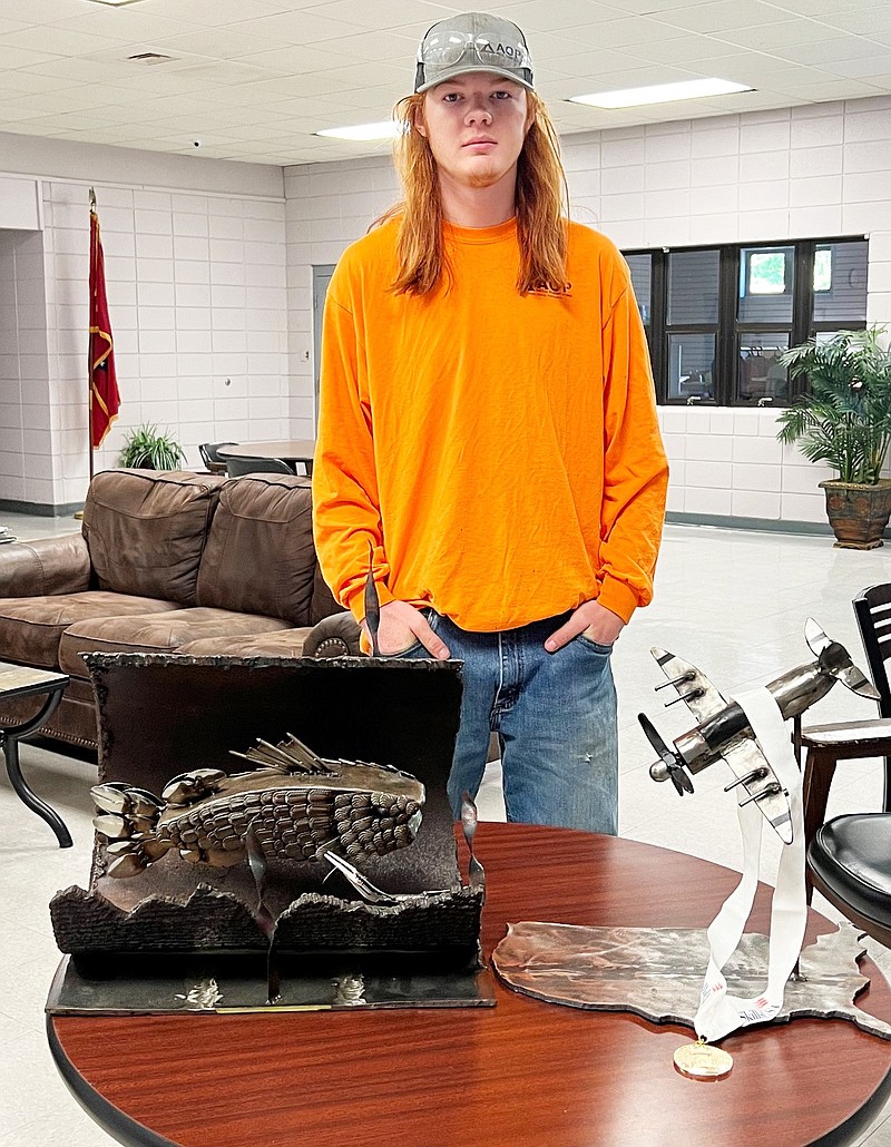 Braiden Bradford of Hamburg High School won a gold medal for Gone But Not Forgotten in the welding sculpture event. (Special to The Commercial/University of Arkansas at Monticello)