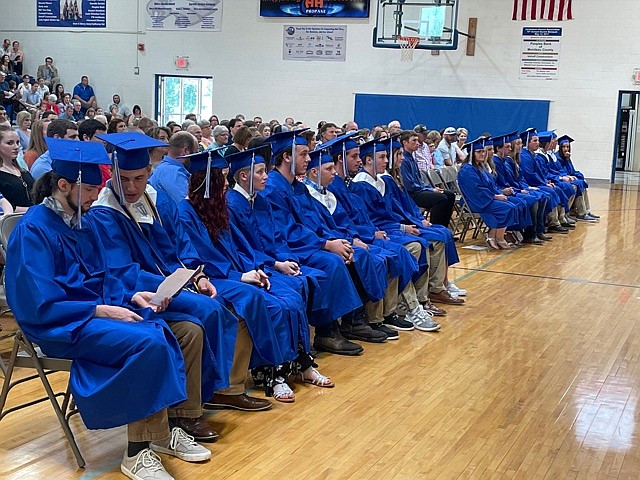 Jamestown C-1 seniors wait to be awarded their diplomas during their graduation ceremony on Sunday, May 15, 2022. (Democrat photo/Kaden Quinn)