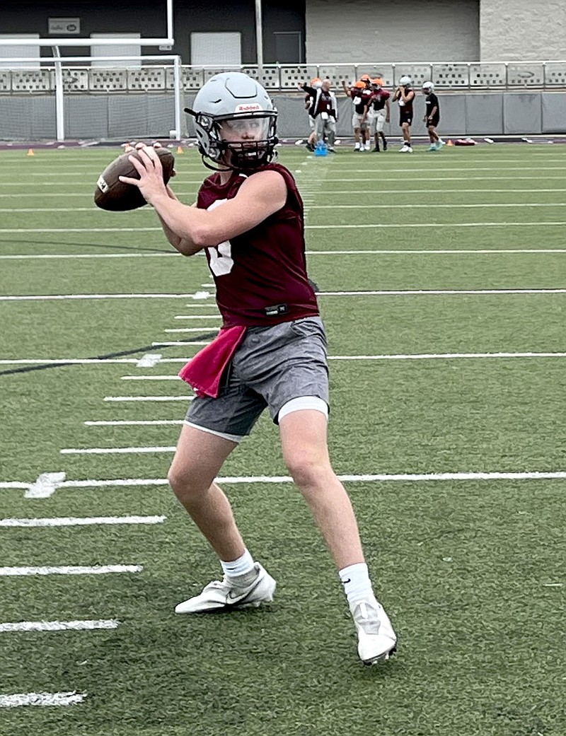 Graham Thomas/Herald-Leader
Rising senior Nick Driscoll looks to throw a pass during spring practice earlier this month. The Siloam Springs football team will host a spring game at 7 p.m. Thursday to conclude spring practice.