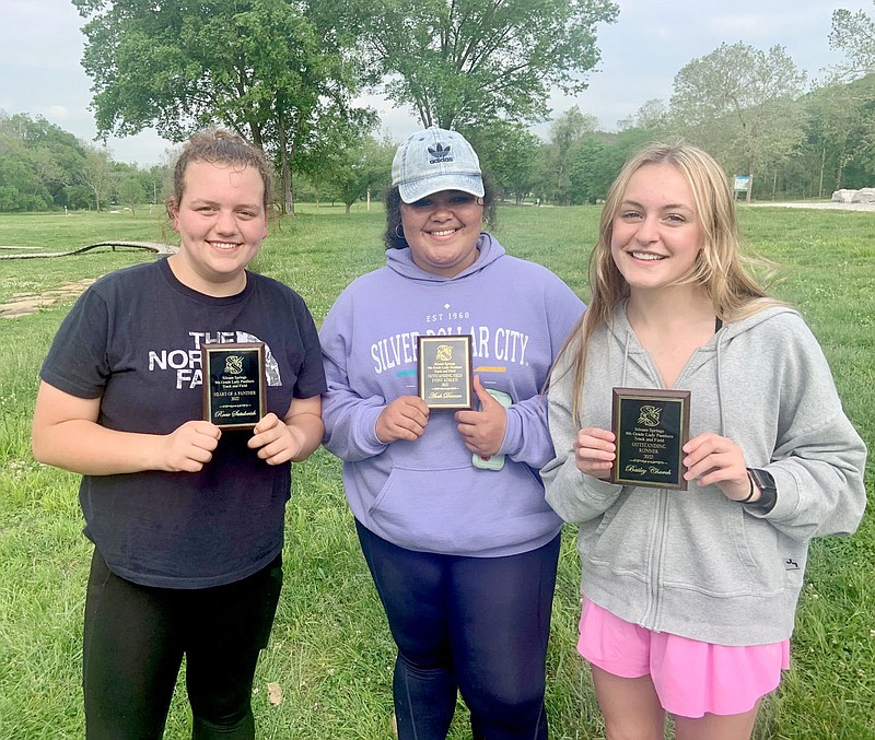 Photo submitted
Ninth-grade track awards went to (from left) Reese Sutulovich (Heart of a Panther), Avah Duncan (Outstanding Field Event Athlete) and Bailey Church (Outstanding Runner). Not pictured Geo Flores (Heart of a Panther), Mikey McKinley (Outstanding Field Event Athlete) and Tommy Seitz (Outstanding Runner).
