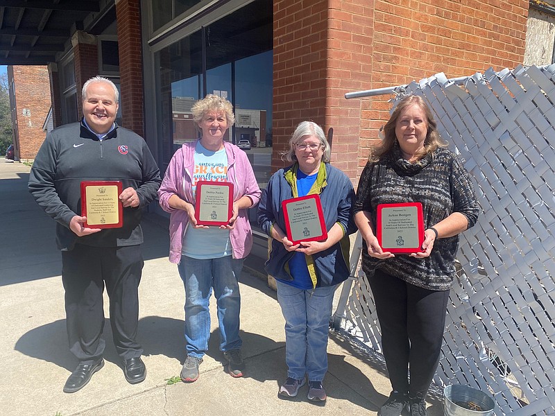 California R-1 School employees who are retiring at the end of the 2021-22 school year, from left, are Dwight Sanders, Debbie Pardoe, Debbie Elliott and Jo Ann Bestgen.