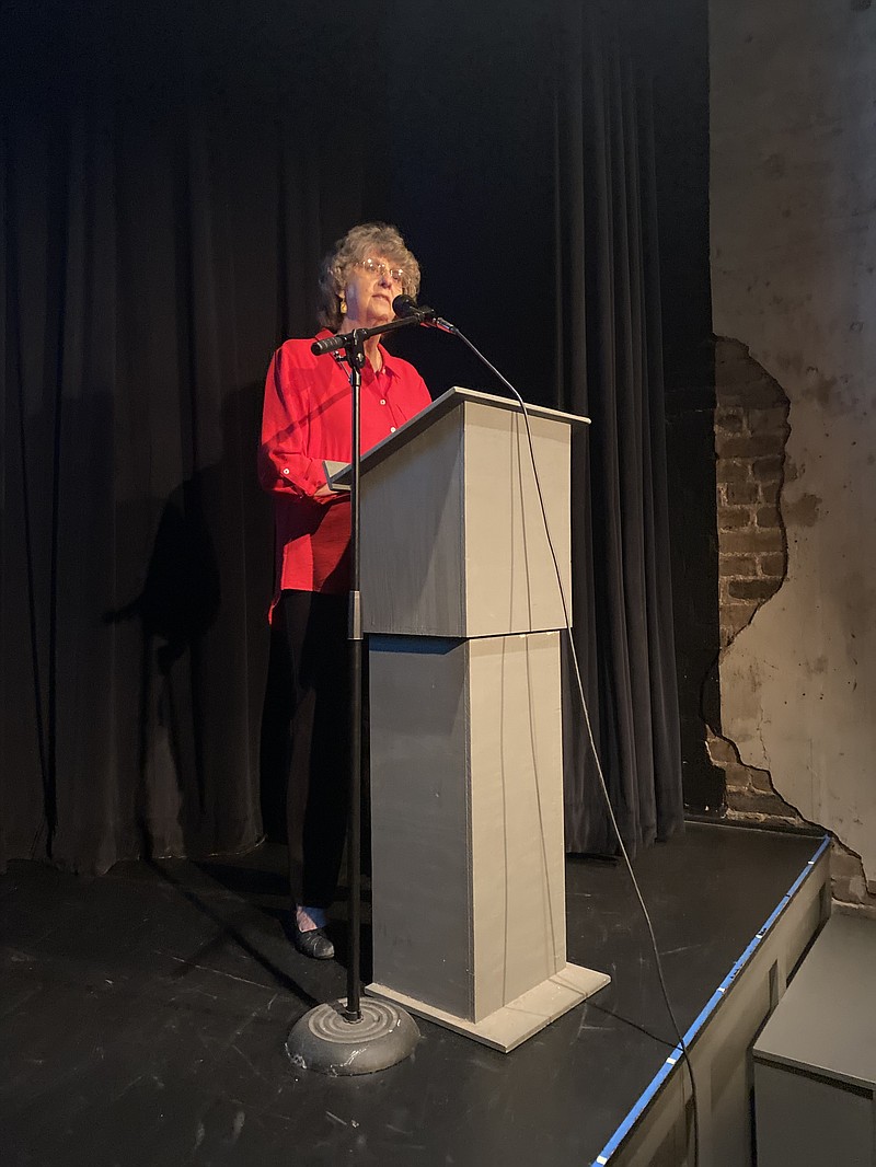 Janice Bezanson, senior policy director for Texas Conservation Alliance, speaks during a town hall meeting on the proposed Marvin Nichols Reservoir on Tuesday, March 29, 2022, at The Silvermoon on Broad in Texarkana, Texas. (Staff photo by Andrew Bell)