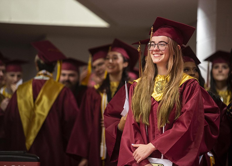 Rogers New Technology High School graduation on Wednesday, May 18, 2022 at Barnhill Arena in Fayetteville

Rogers New Tech celebrated 135 graduates on Wednesday, May 18, 2022, at Barnhill Arena in Fayetteville, Ark. The group of seniors were offered nearly $2.5 million in scholarships. (Photo by Jason Ivester/Rogers Public Schools)