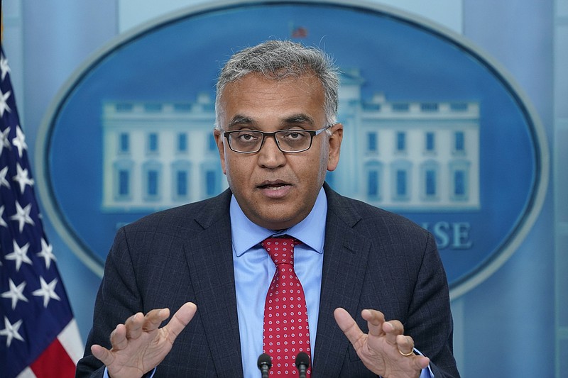 FILE - White House COVID-19 Response Coordinator Dr. Ashish Jha speaks during the daily briefing at the White House in Washington, April 26, 2022. The White House is planning for “dire” contingencies that could include rationing supplies of vaccines and treatments this fall if Congress doesn’t approve more money for fighting COVID-19. In public comments and private meetings on Capitol Hill, Jha has painted a dark picture in which the U.S. could be forced to cede many of the advances made against the coronavirus over the last two years and even the most vulnerable could face supply shortages. (AP Photo/Susan Walsh, File)