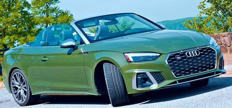 A district-green metallic Audi S5 Cabriolet rests after a run through Arkansas 7 in Newton County, Ark. Photo by Bill Owney