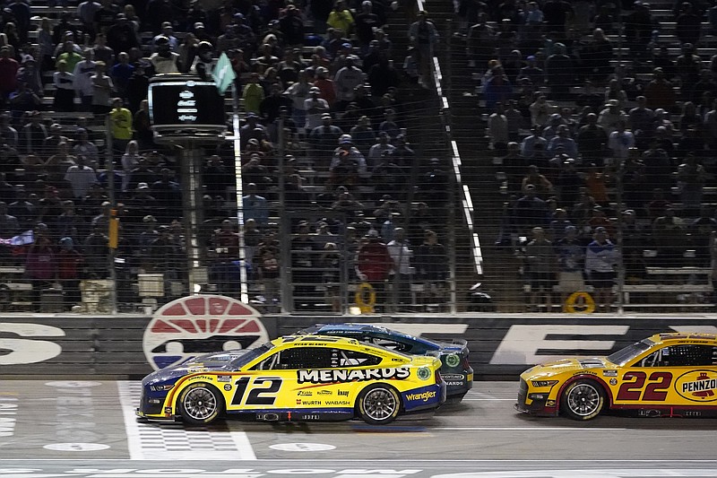 Ryan Blaney (12), Austin Cindric (2) and Joey Logano (22) take the green flag for the final restart of the NASCAR All-Star race at Texas Motor Speedway in Fort Worth, Texas, Sunday. - Photo by Larry Papke of The Associated Press