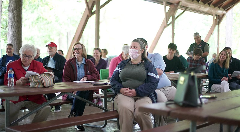 Grace Church parishioners enjoy a lighter moment during the service. (Courtesy of Sally Reid)