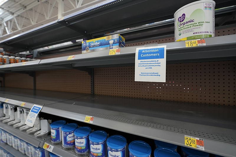 FILE - Shelves typically stocked with baby formula sit mostly empty at a store in San Antonio, Tuesday, May 10, 2022. A massive baby formula recall, combined with COVID-related supply chain problems, is getting most of the blame for the shortage that's causing distress for many parents across the U.S. But the nation's formula supply has long been vulnerable to this type of crisis, experts say, due to decades-old rules and policies that have allowed a handful of companies to corner nearly the entire U.S. market. (AP Photo/Eric Gay, File)