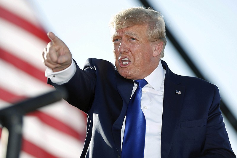 FILE - Former President Donald Trump speaks at a rally at the Delaware County Fairgrounds, April 23, 2022, in Delaware, Ohio. The New York attorney general’s office said Monday, May 23, 2022, it subpoenaed Donald Trump’s longtime executive assistant, Rhona Graff, and plans to question her under oath next week as part of its civil investigation into the former president's business dealings. (AP Photo/Joe Maiorana, File)