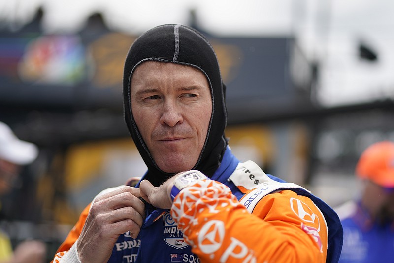 Scott Dixon, of New Zealand, prepares to drive during the final practice for the Indianapolis 500 auto race at Indianapolis Motor Speedway, Friday, May 27, 2022, in Indianapolis. (AP Photo/Darron Cummings)