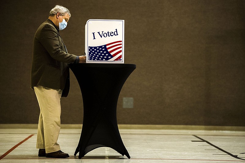 W.J. Monagle votes in the Arkansas Primaries at Saint Mark's Baptist church in Little Rock on Tuesday, May 24, 2022.
(Arkansas Democrat-Gazette/Stephen Swofford)