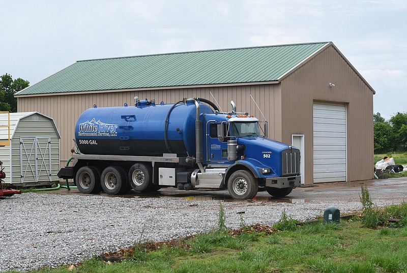 A tanker truck with White River Environmental Services, LLC., is visible Tuesday, May 12, 2020, at the Bethel Heights Lincoln Street Waste Water Treatment Plant system in Bethel Heights.(NWA Democrat-Gazette/David Gottschalk)