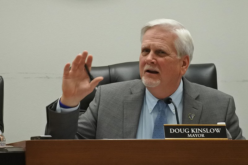 Greenwood Mayor Doug Kinslow speaks during the Greenwood City Council meeting June 6. 
(NWA Democrat-Gazette/Thomas Saccente)