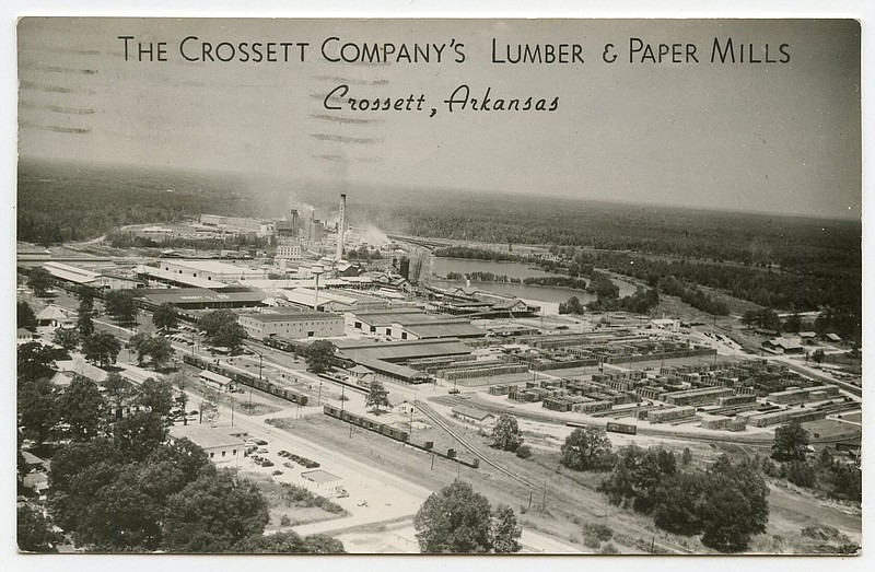 Crossett, 1955: The massive lumber and paper mills of the Crossett Lumber company that gave rise to the town’s founding in the early 1900s, visible here from the air.