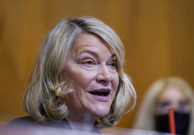 FILE - Sen. Cynthia Lummis, R-Wyo., speaks during a Senate Environment and Public Works subcommittee hearing, April 5, 2022, on Capitol Hill in Washington. (AP Photo/Mariam Zuhaib, File)