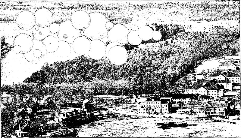 The first returning humidity pods float lazily over a landscape purported to be Fort Roots in North Little Rock in this illustration from the Otus the Head Cat column of May 11, 1992.
(Democrat-Gazette archives)