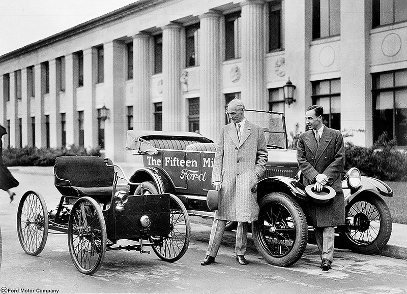 Henry Ford and Edsel Ford ca. 1927 with the company's 15 millionth car. (Ford Motor Co./TNS)