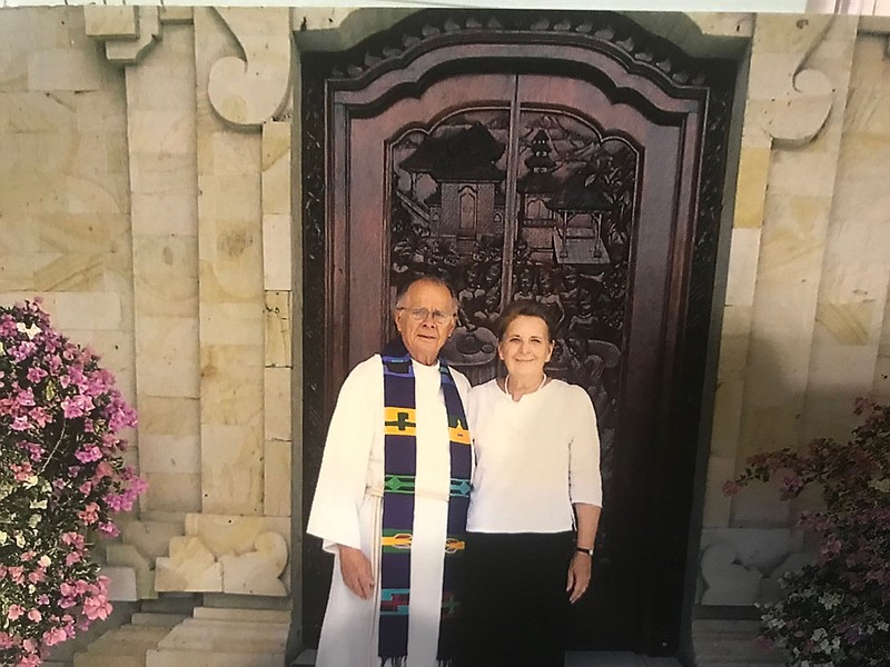 Richard and Val Solberg stand in front of the church they pastored in Bali, one of several international stops during his 55 years as a pastor.

(Courtesy photo)