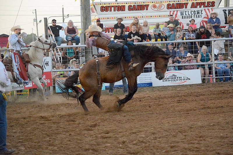 Graham Thomas/Herald-Leader
Lane Rowland was the top finisher in bareback at the Siloam Springs Rodeo.