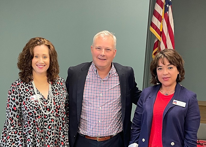 Lt. Gov. Tim Griffin, center, who recently won the Republican primary for Arkansas attorney general, is shown with Garland County Republican Women President Angie White and 1st Vice President Abby Rector. - Submitted photo