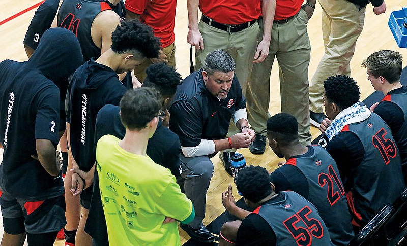 In this Dec. 29, 2019, file photo, former Jefferson City boys basketball coach Tony Phillips speaks to his players during a game at Fleming Fieldhouse in Jefferson City. (Jason Strickland/News Tribune)