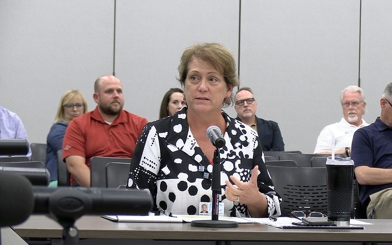 National Park College Vice President for Administration Kelli Embry comments during Wednesday's monthly board of trustees meeting. - Photo by Lance Porter of The Sentinel-Record