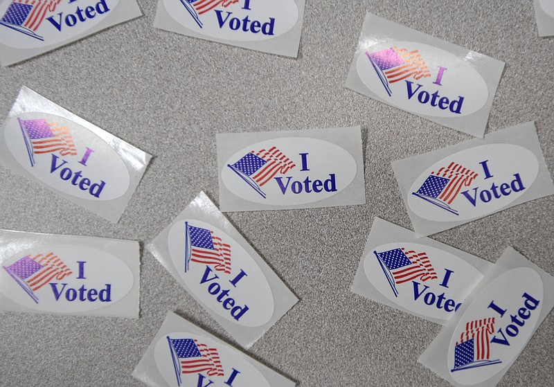 Stickers await voters June 14 at the Washington County Courthouse in Fayetteville. Washington County election officials did a post-election review of Tuesday’s Republican primary voting and found no discrepancies, they said Thursday.
(NWA Democrat-Gazette/J.T. Wampler)