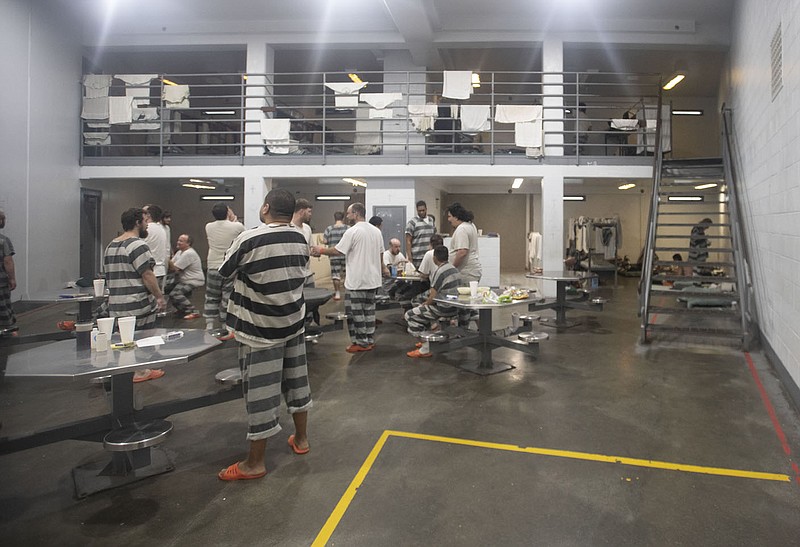 Inmates are seen at the Washington County Detention Center Thursday June 23, 2022 in Fayetteville.  Visit  nwaonline.com/220626Daily/   for daily galleries.  (NWA Democrat-Gazette/J.T. Wampler)