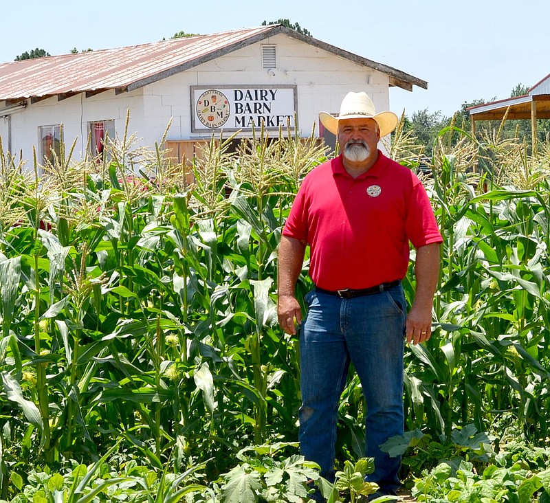 Special to the Eagle Observer/Brook Bereznicki
Bryan Austin stands in the Austins' garden at the Dairy Barn Market in rural Decatur.