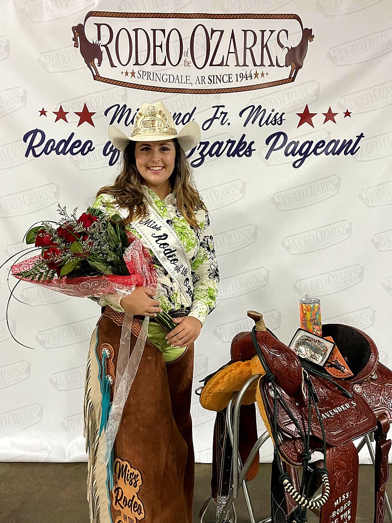 SUBMITTED
Falyn Cordeiro, 20, of Gentry, competed June 22-26 in Springdale and won the title of Miss Rodeo of the Ozarks 2022.