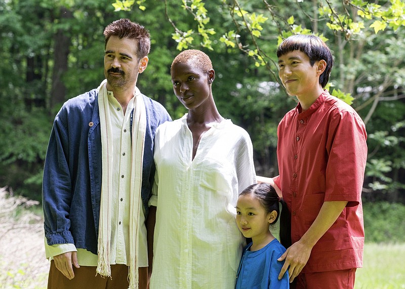 Jake (Colin Farrell), Kyra (Jodie Turner-Smith), Mika (Malea Emma Tjandrawidjaja) and Yang (Justin H. Min) in “After Yang.”