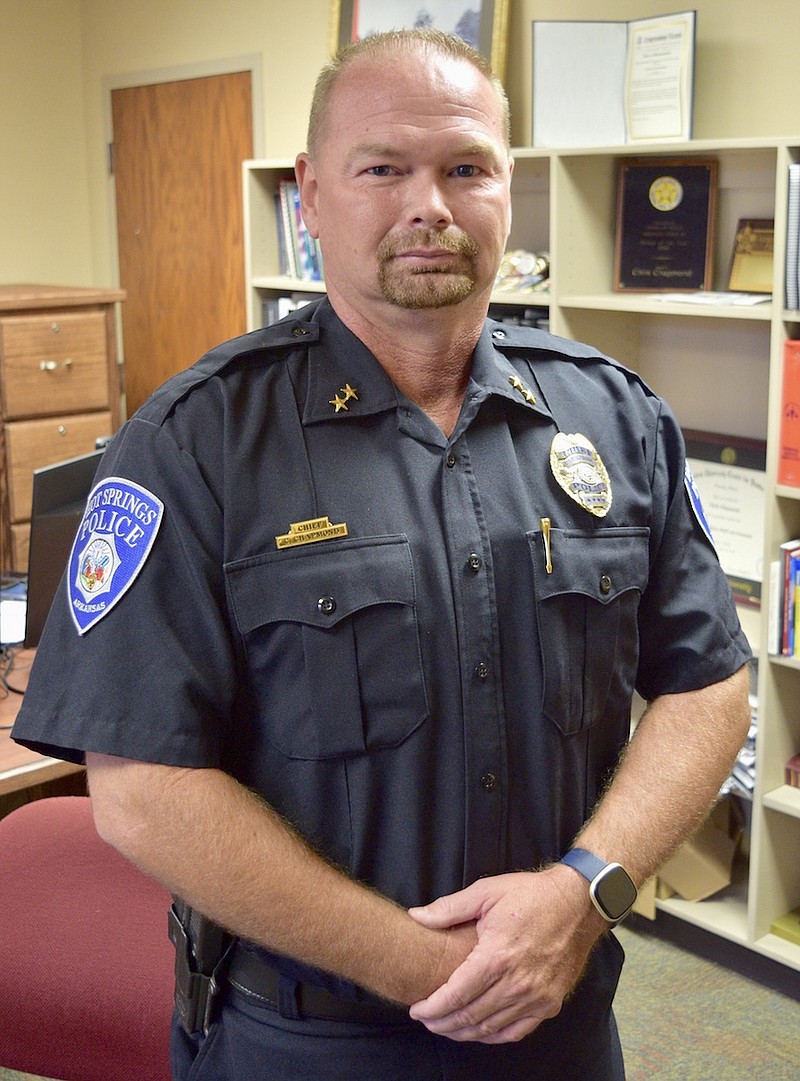 Hot Springs Police Chief Chris Chapmond, a member of the Arkansas School Safety Commission, is shown in his office. - Photo by Donald Cross of The Sentinel-Record
