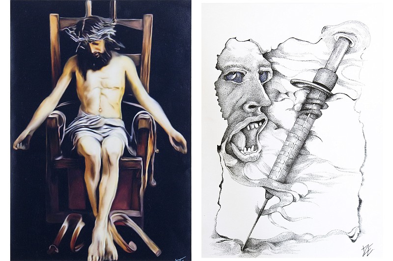 “Jesus” and “Needle and Skull” by Isabelleize are part of “Transcending Stereotypes,” on display starting Friday at Little Rock’s Christ Episcopal Church. (Special to Democrat-Gazette)