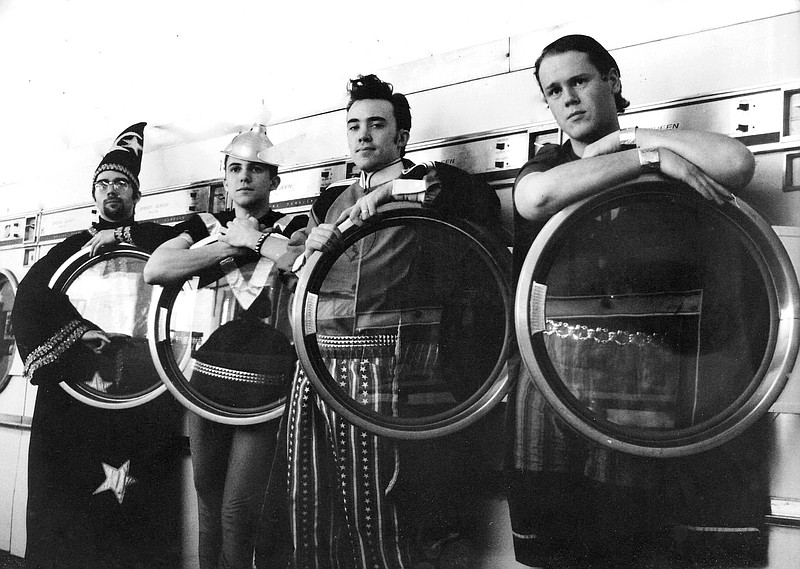 Little Rock alt-rockers Techno-Squid Eats Parliament are shown in their ’90s heyday — Mark Pearrow (left to right) Shayne Gray, Clay Bell and Aaron Sarlo. (Special to the Democrat-Gazette/David Bell)