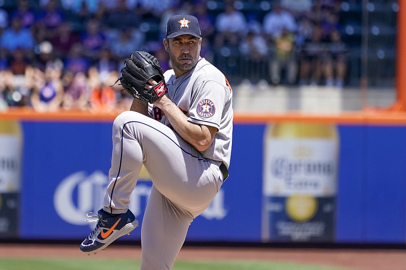 Houston Astros starting pitcher Justin Verlander delivers against the New York Mets during the first inning Wednesday in New York. - Photo by Mary Altaffer of The Associated Press