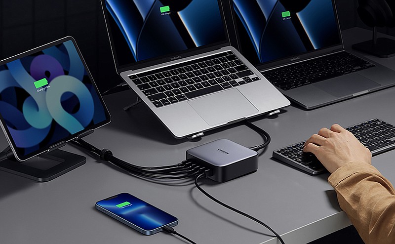 The UGreen Nexode 200W GaN PD Fast Charger has six USB ports for wired charging.(UGrene/TNS)