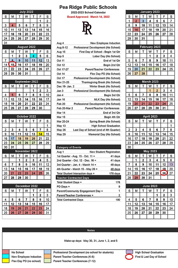 Pea Ridge School District calendar 20222023 Pea Ridge Times