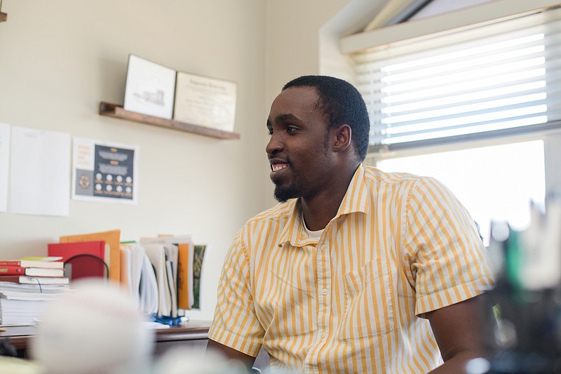 Vashil Fernandez, director of planning and community development for the city of Texarkana, Texas, discusses what led him to success, Thursday, June 30, 2022, in City Hall. (Staff photo by Erin DeBlanc)