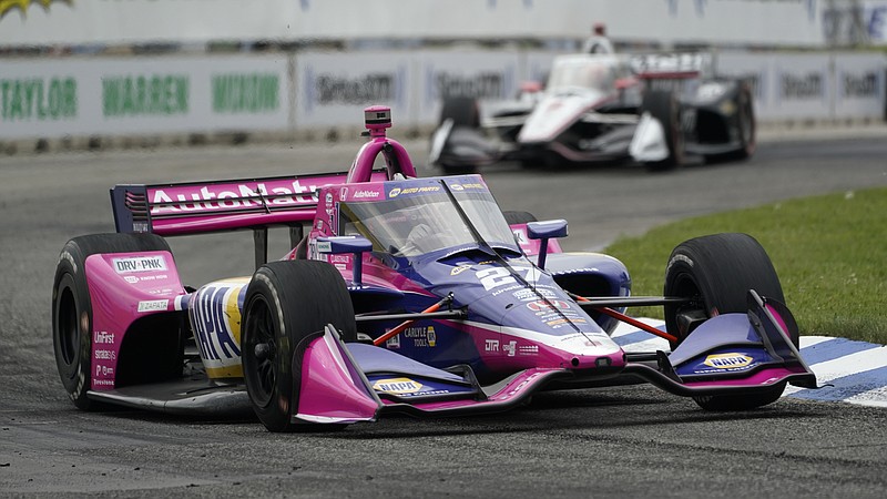 Alexander Rossi (27) races during the IndyCar Detroit Grand Prix race on Belle Isle in Detroit Sunday. – Photo by Paul Sancya of The Associated Press