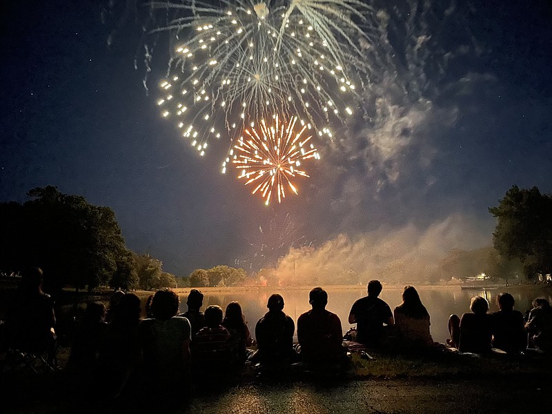 The city of California finishes its 2022 Fourth of July celebration with a fireworks display at Proctor Park. Residents gather together with their friends and family as find the perfect spot for the show. (Democrat photo/Kaden Quinn photo)
