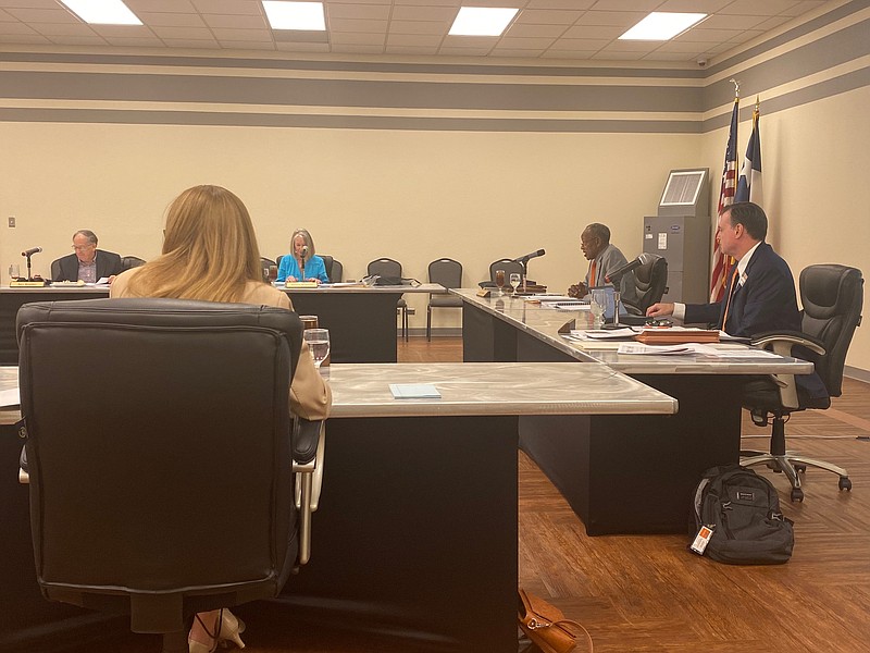 Texarkana Independent School District's Board of Trustees listen to a presentation by the Long Range Planning Committee during a board meeting Wednesday, June 29, 2022, at the District Services Building in Texarkana, Texas. The committee laid out what it considers to be the district's pressing needs. (Staff photo by Andrew Bell)